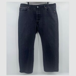 Levis 501 Jeans Men *42x30 Black Faded Button Fly Straight Leg Denim Cotton Mid
